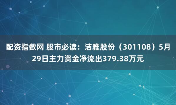 配资指数网 股市必读：洁雅股份（301108）5月29日主力资金净流出379.38万元